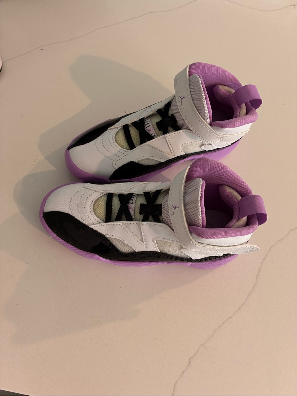 Jordan Kids White, Black & Purple Mid-Top Sneakers